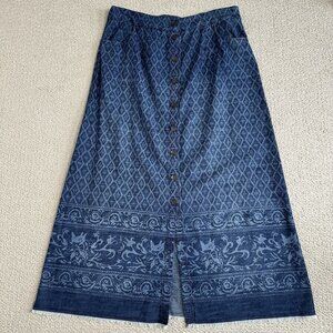Soft Surroundings Maxi Denim Skirt Size L Blue Button front